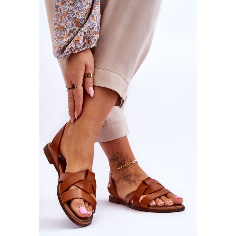 Zazoo Pohodlné hnědé nazouvací sandály z kůže Kayla hnědý 2