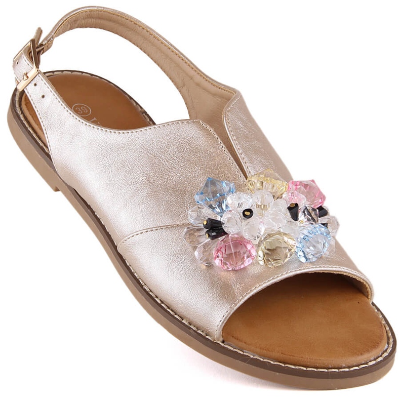 Dámské ploché metalické sandály se zlatými krystaly Vinceza 17238 1