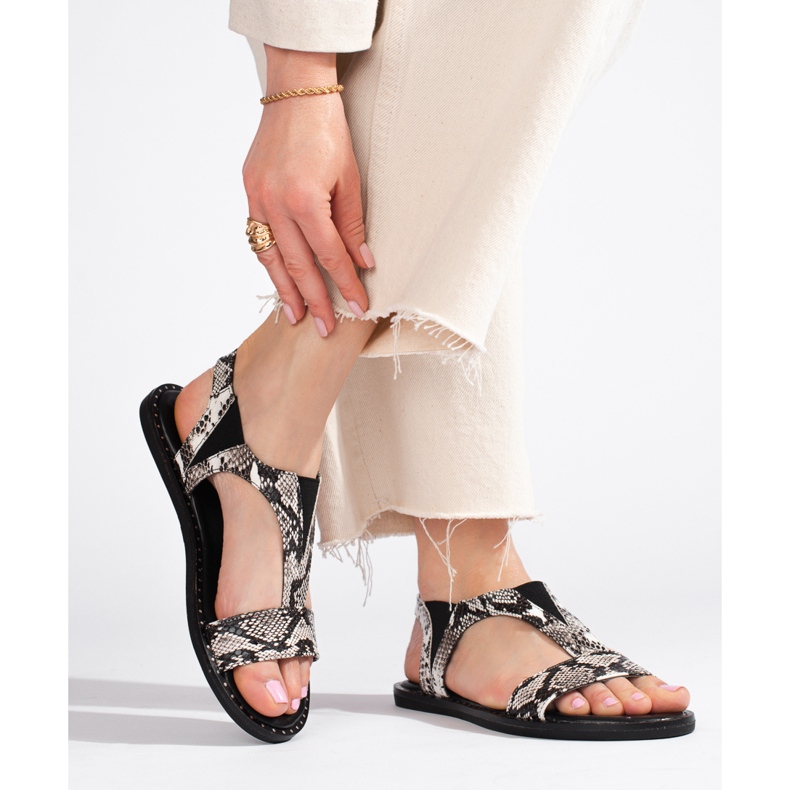 Ploché sandály s hadím potiskem Shelovet šedá 1