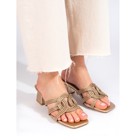 Dámské elegantní pantofle Shelovet zlaté na sloupku zlatý 1