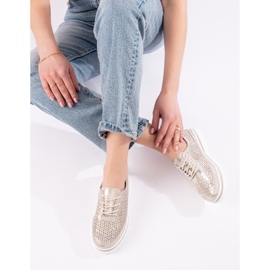 Dámské kožené prolamované boty na zlaté platformě Shelovet zlatý 1