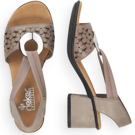 Rieker 64677-64 béžové kožené sandály na vysokém podpatku s gumičkou béžový 10