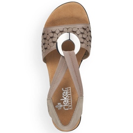 Rieker 64677-64 béžové kožené sandály na vysokém podpatku s gumičkou béžový 5