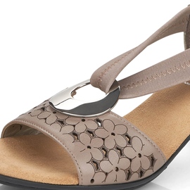 Rieker 64677-64 béžové kožené sandály na vysokém podpatku s gumičkou béžový 9