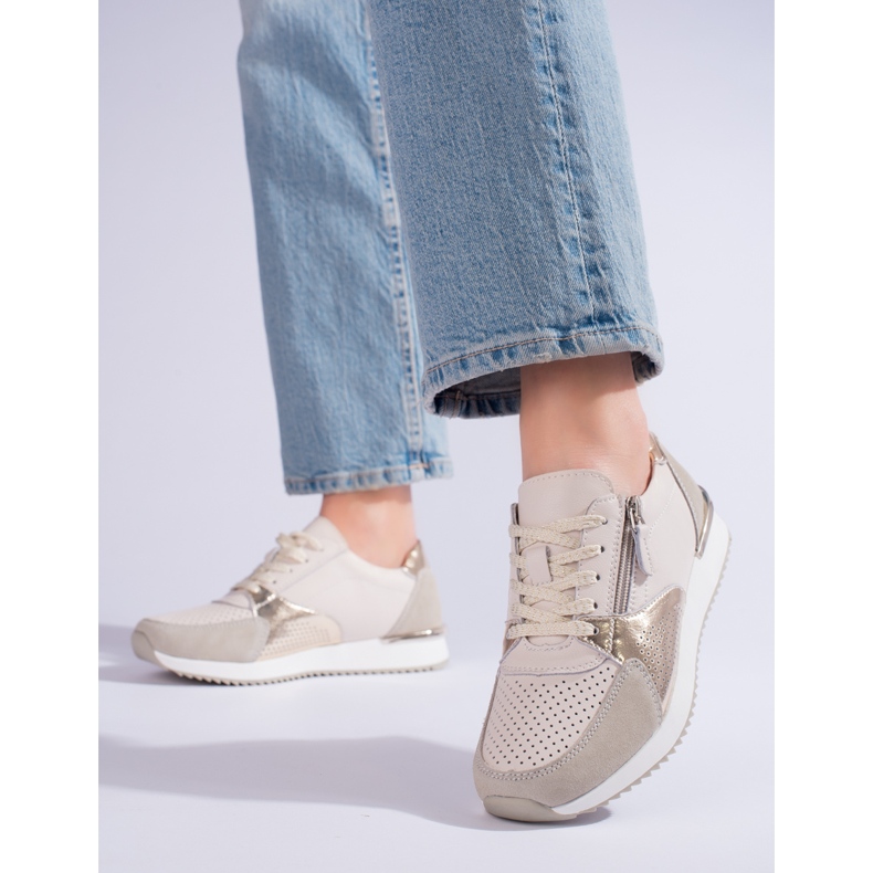 Dámská kožená sportovní obuv Shelvt, béžová béžový 1 Dámská kožená sportovní obuv Shelvt, béžová béžový 1