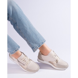 Dámská kožená sportovní obuv Shelvt, béžová béžový 2 Dámská kožená sportovní obuv Shelvt, béžová béžový 2