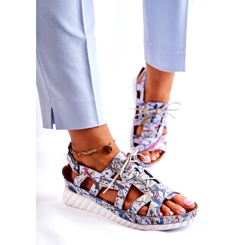 Maciejka Dámské kožené sandály se suchým zipem 05375-06 Modrá modrý 3