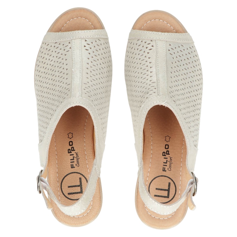 Béžové/zlaté prolamované kožené sandály Filippo DS4475 zlatý 5