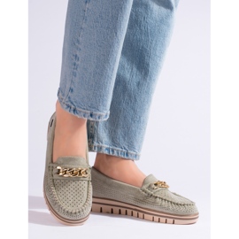 Zelené dámské prolamované semišové mokasíny od Shelovet zelená 1