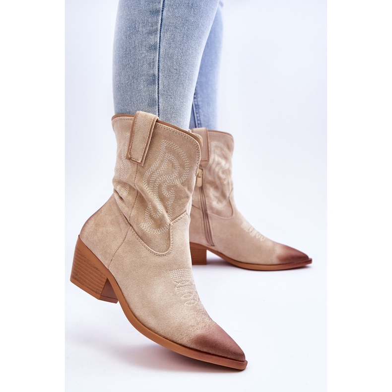 PG1 Klaira Béžové semišové kovbojské boty béžový 2