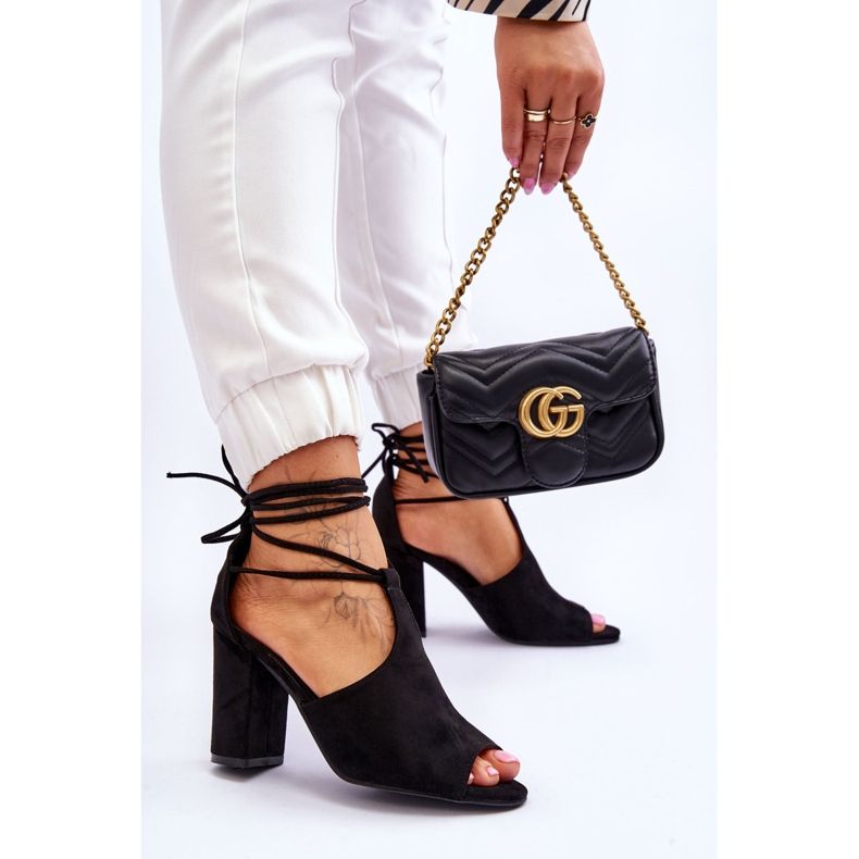 PG1 Černé šněrovací sandály na vysokém podpatku Sophie černá 2