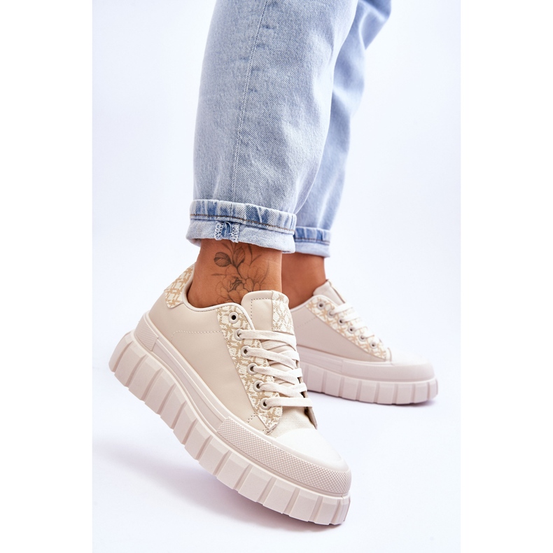 PG1 Dámské kožené tenisky na platformě béžové Alison béžový 2