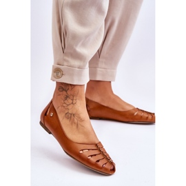 Lemar Pohodlné kožené baleríny pro ženy hnědé Luka hnědý 2