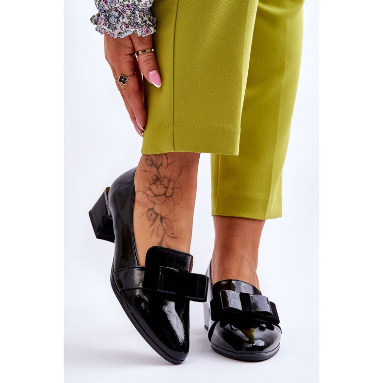 Vinceza Módní lakované lodičky s ozdobnou mašlí Shira Black černá 1