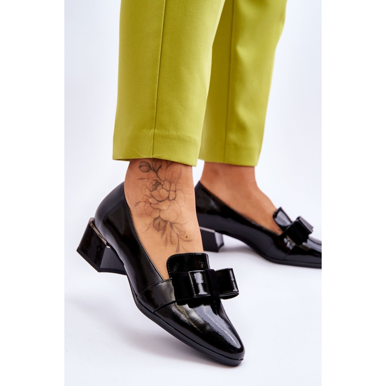 Vinceza Módní lakované lodičky s ozdobnou mašlí Shira Black černá 2