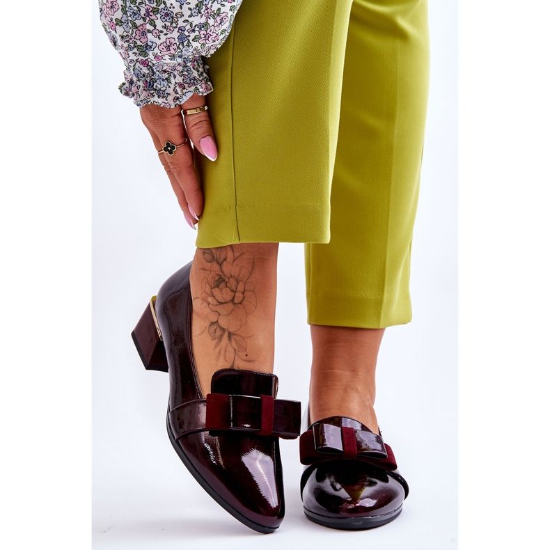 Vinceza Módní lakované lodičky s ozdobnou mašlí vínové Shira červené 1