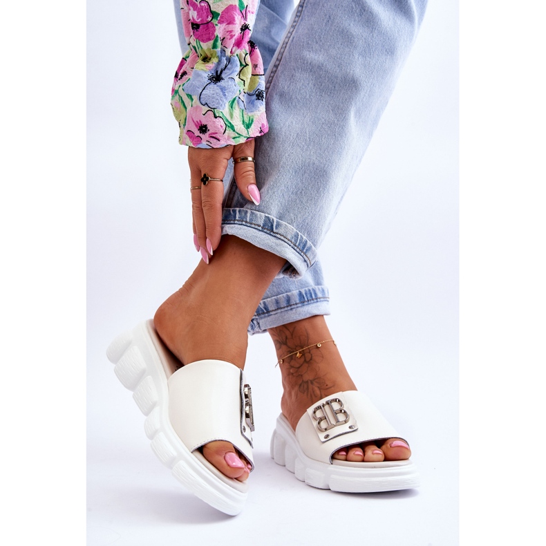 Vinceza Dámské pantofle na platformě s béžovým zdobením Monroe 2