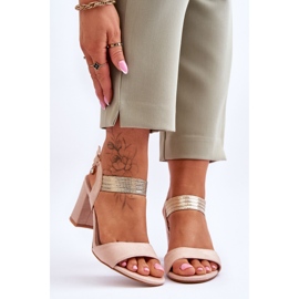 S.Barski Dámské sandály na vysokém podpatku semišové béžové Užijte si béžový 1