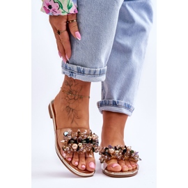 Dámské pantofle s ozdobnými kamínky S.Barski KV-576-3 Gold zlatý 1