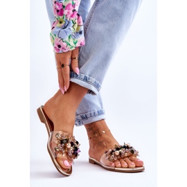 Dámské pantofle s ozdobnými kamínky S.Barski KV-576-3 Gold zlatý 2