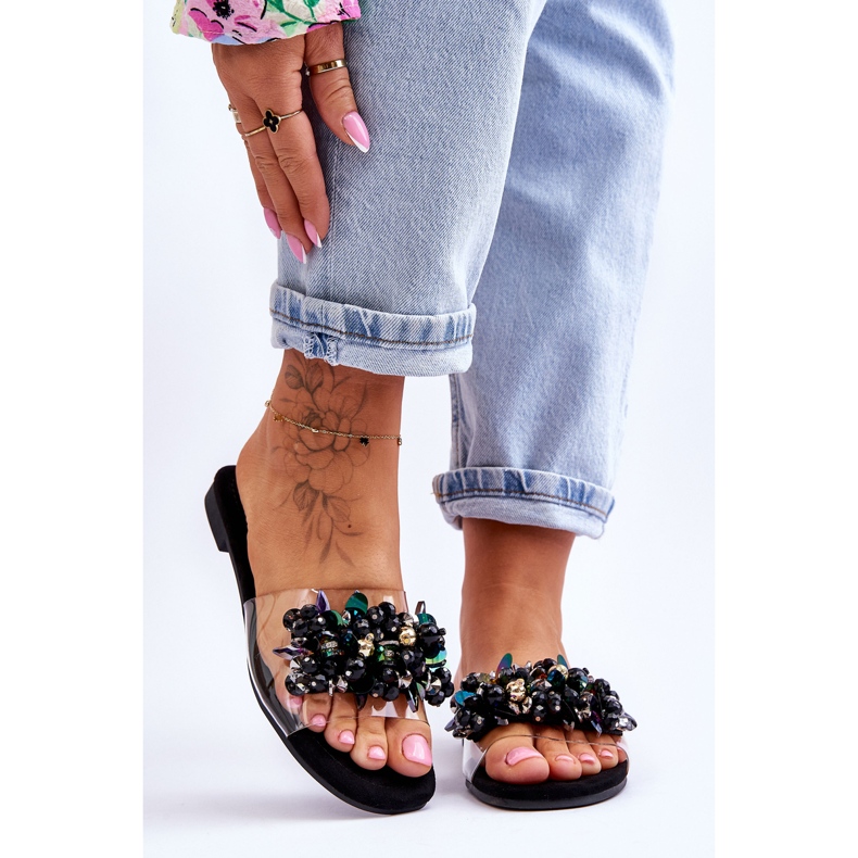 Dámské pantofle s ozdobnými kamínky S.Barski KV-576-3 Black černá 1