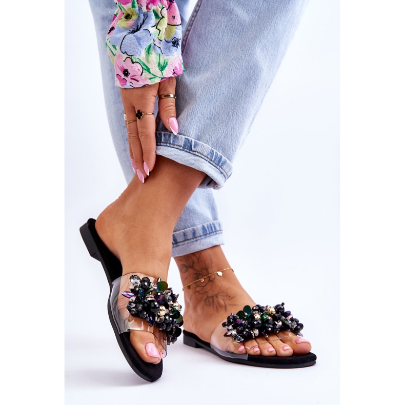 Dámské pantofle s ozdobnými kamínky S.Barski KV-576-3 Black černá 2