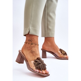 Módní transparentní pantofle na vysokém podpatku S.Barski KV-AP658-1 Brown hnědý 2 Módní transparentní pantofle na vysokém podpatku S.Barski KV-AP658-1 Brown hnědý 2