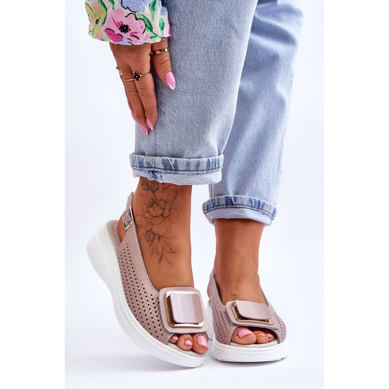 Prolamované kožené sandály S.Barski BN291 Růžové růžový 1