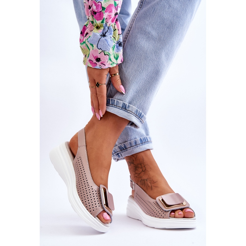 Prolamované kožené sandály S.Barski BN291 Růžové růžový 2