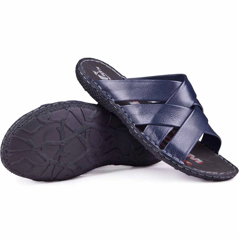 Kampol Pánské kožené pantofle 214/63 tmavě modré modrý 1