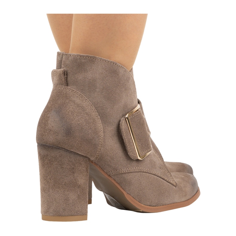 Exquisite Dámské kožené kotníkové boty s přezkou na vysokém podpatku 1265EX tmavě béžová béžový 1