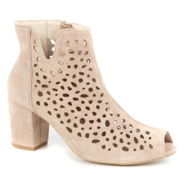 Exquisite Dámské prolamované kožené kozačky 1184 pudrově růžové růžový 1