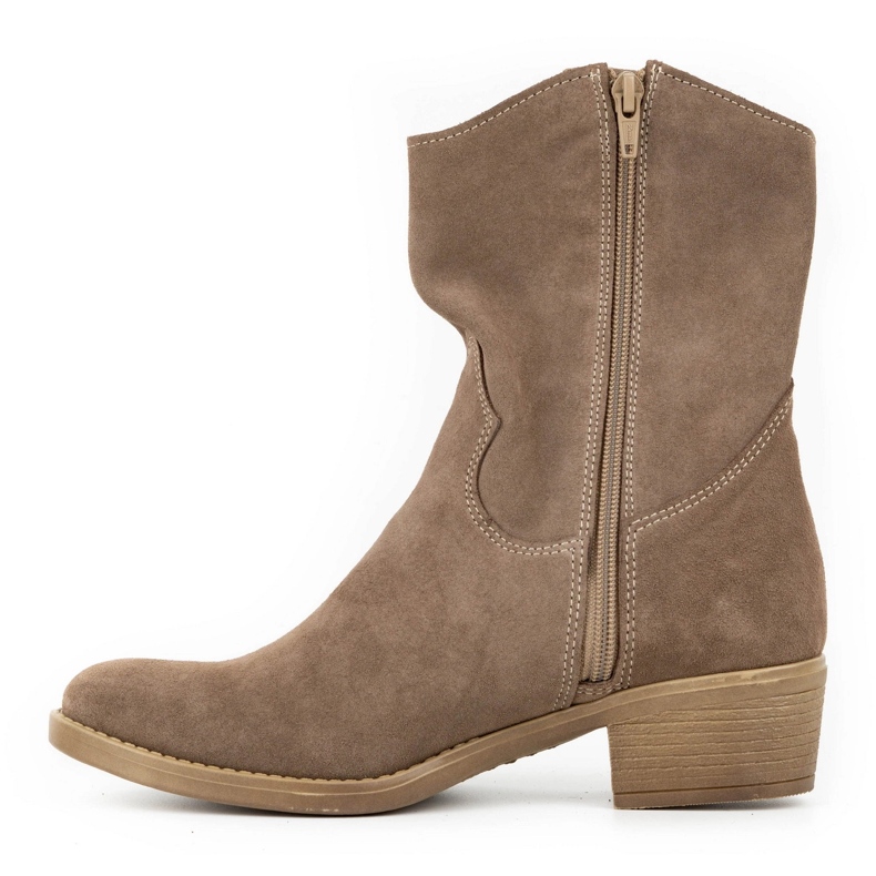 Olivier Dámské prolamované vysoké podpatky Angela hnědé kozačky béžový 1