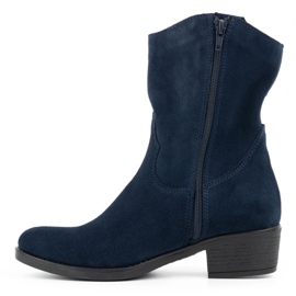 Olivier Dámské prolamované vysoké podpatky Angela tmavě modré kozačky modrý 1