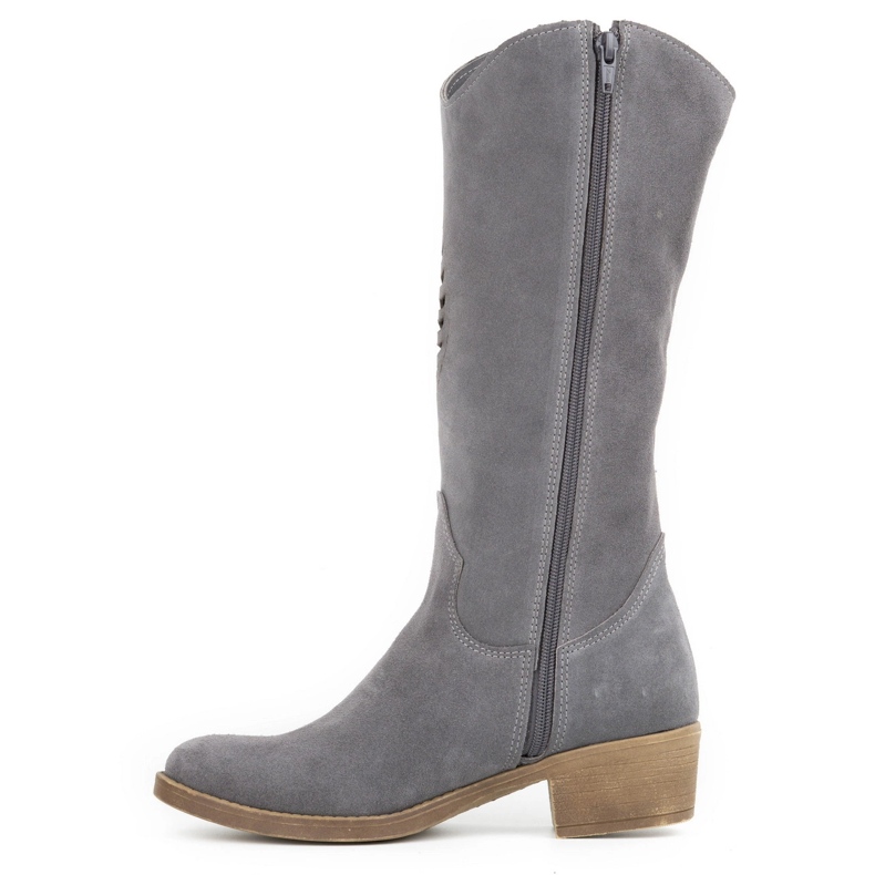 Olivier Dámské prolamované kožené kozačky Carla šedé šedá 1