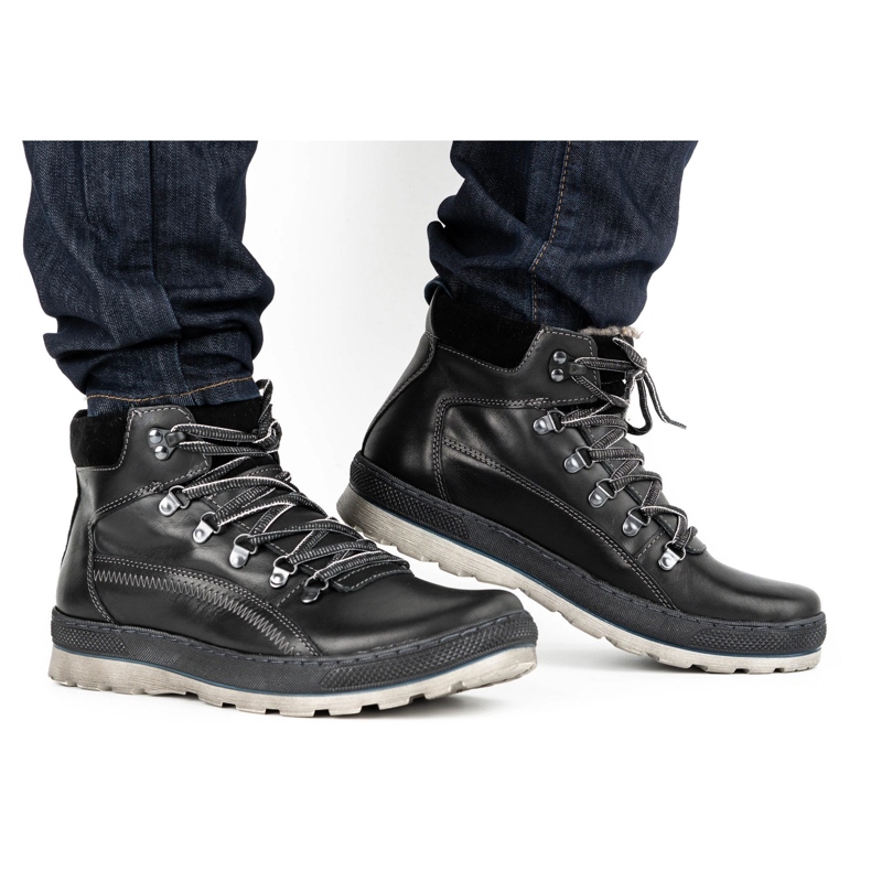 Olivier Pánské zateplené kožené boty 378MA černá 1