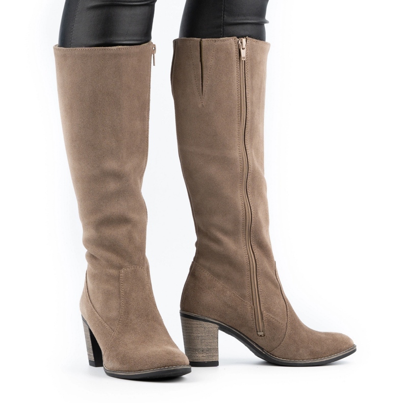 Olivier Dámské zateplené kozačky na zemitém sloupku béžový 1