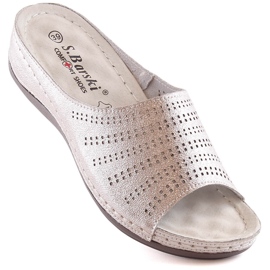 Dámské pohodlné kožené pantofle na klínku růžové zlato S.Barski BN292 zlatý 1