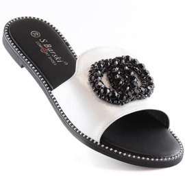 Dámské pohodlné ploché pantofle se zirkony stříbrné S.Barski Kv 520-30 stříbrný 1