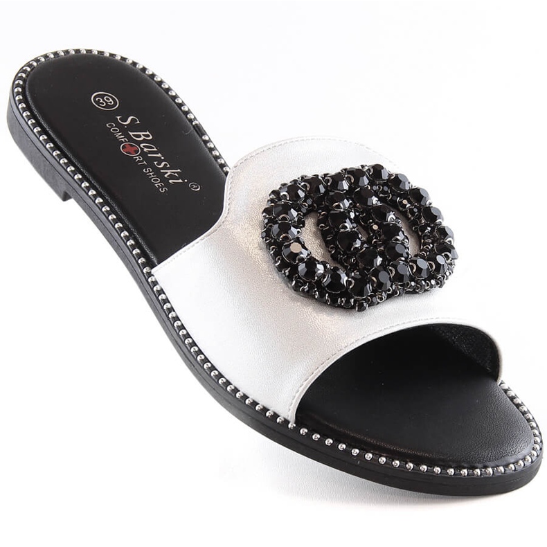 Dámské pohodlné ploché pantofle se zirkony stříbrné S.Barski Kv 520-30 stříbrný 1