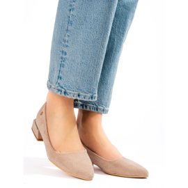 Dámské béžové semišové baleríny na nízkém podpatku značky Vinceza béžový 2