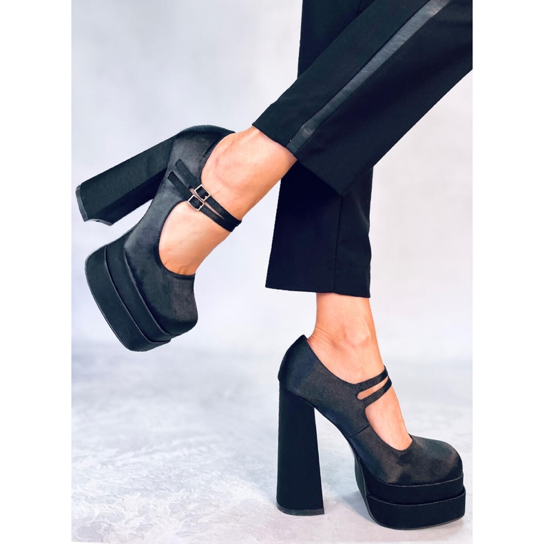 Prandi Black saténové lodičky na platformě černý 1