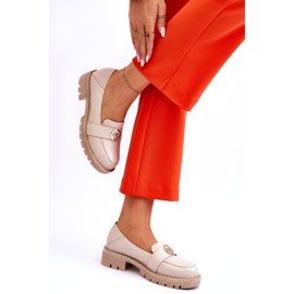 FILIPCZYK Elegantní světle béžové kožené mokasíny s ozdobou béžový 2