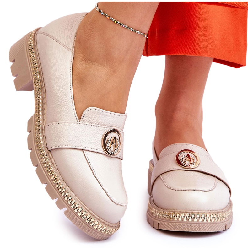 FILIPCZYK Elegantní světle béžové kožené mokasíny s ozdobou béžový 4