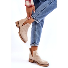 Semišové prolamované boty na plochém podpatku, béžová béžový 4