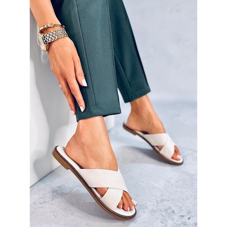 BM Dámské pantofle Alyson Beige ve tvaru kříže béžový 2