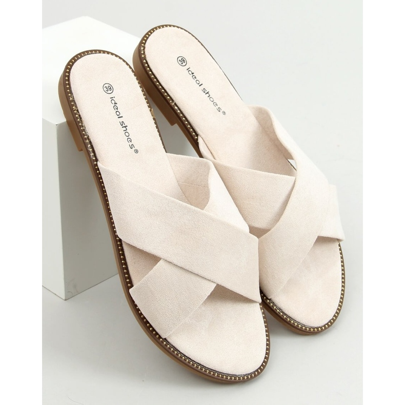 BM Dámské pantofle Alyson Beige ve tvaru kříže béžový 1