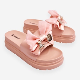 PE1 Pantofle s mašlí a dekorativní medvídek světle růžová Suzy růžový 1