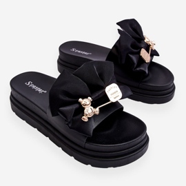 PE1 Pantofle S Mašlí A Dekorativním Medvídkem černá Suzy 1