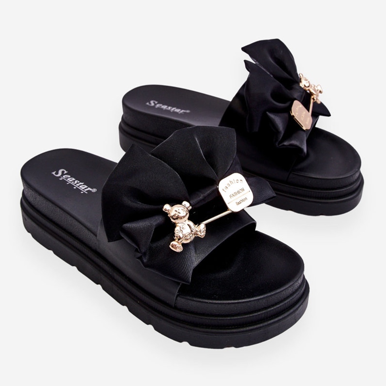 PE1 Pantofle S Mašlí A Dekorativním Medvídkem černá Suzy 1